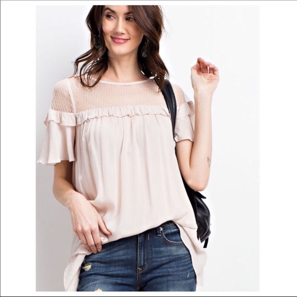 Haute Ellie Tops - Ruffle Mesh Detail Tunic Top